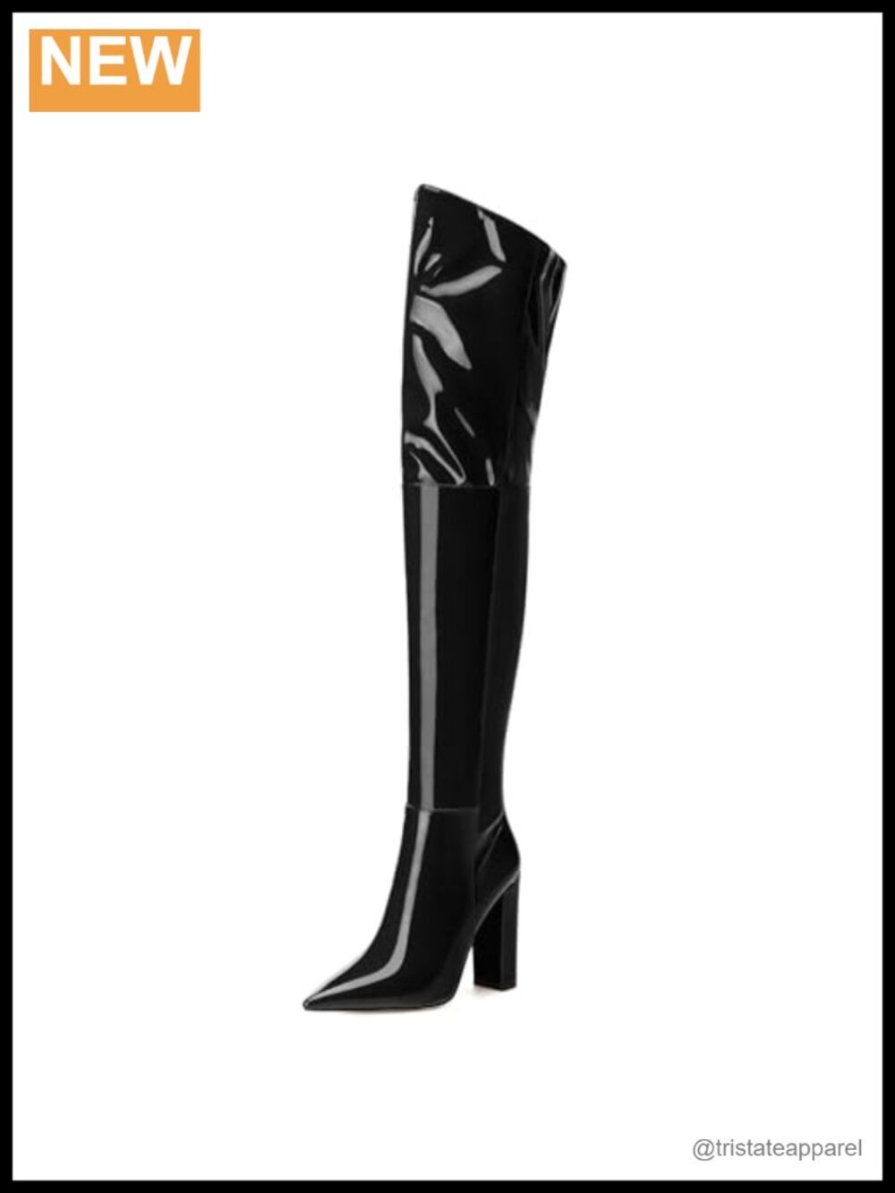 Patent Over the Knee Boots 4.3 Inch Chunky Heel Pointed Toe Side Zipper